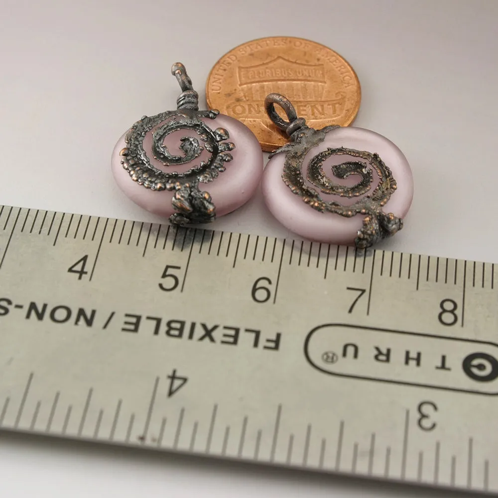 Light Pink Etched Lentils with Spiral Copper Electroforming Pair