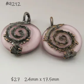Light Pink Etched Lentils with Spiral Copper Electroforming Pair
