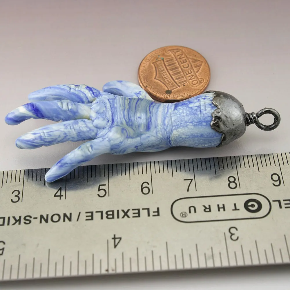 Mottled Blue Sculptural Hand Focal with Copper Electroforming