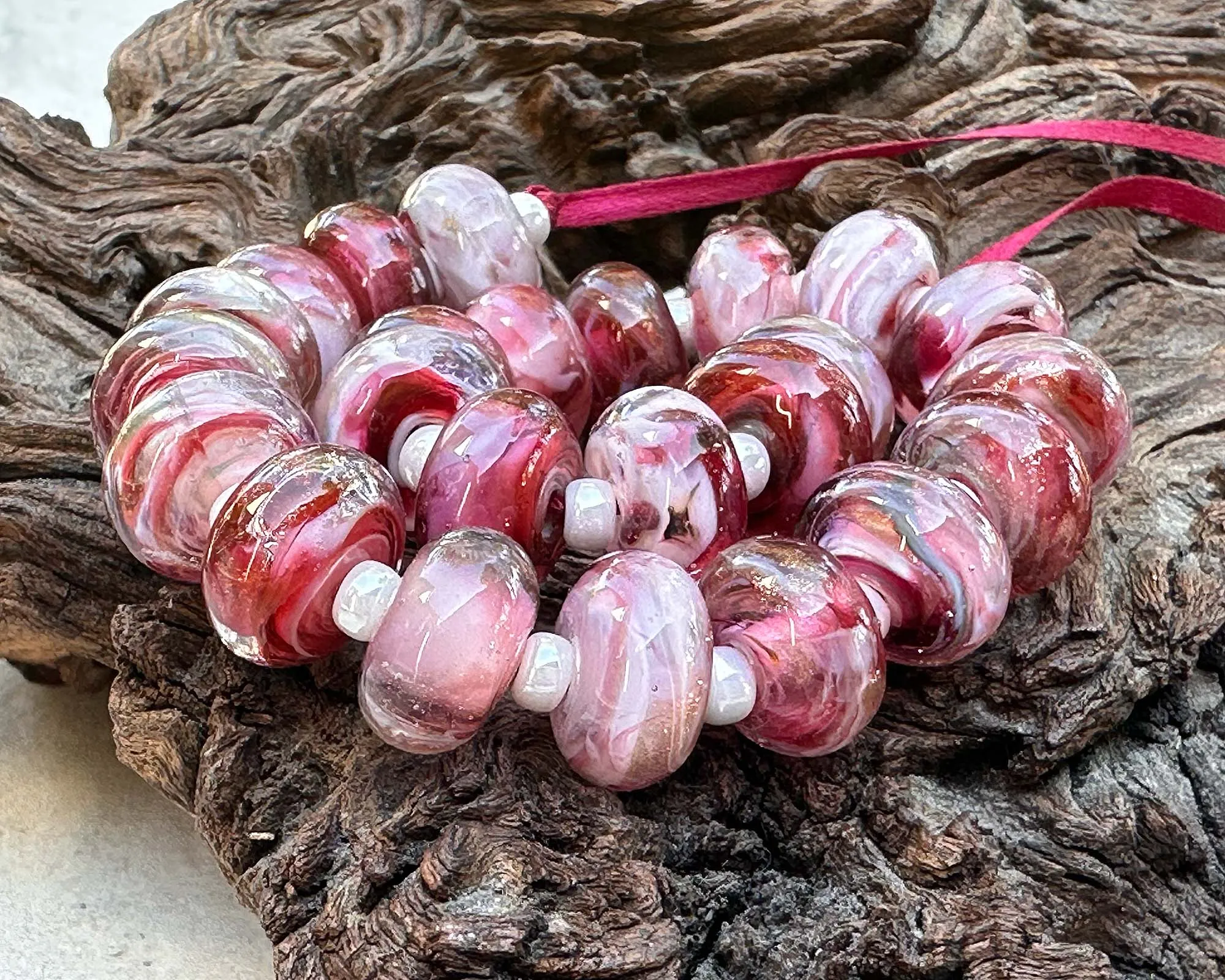 MTO Electric Raspberry Pink Shimmer Lampwork Beads
