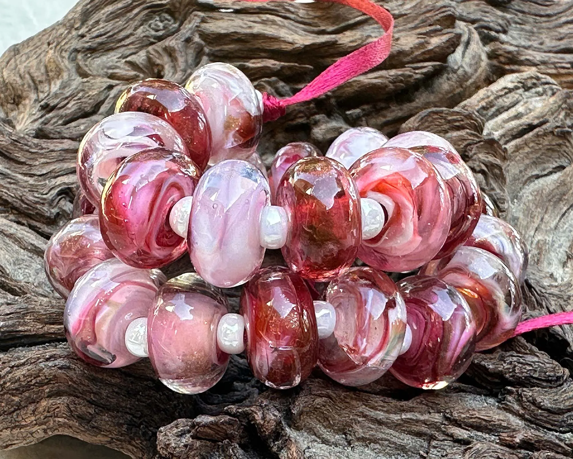 MTO Electric Raspberry Pink Shimmer Lampwork Beads
