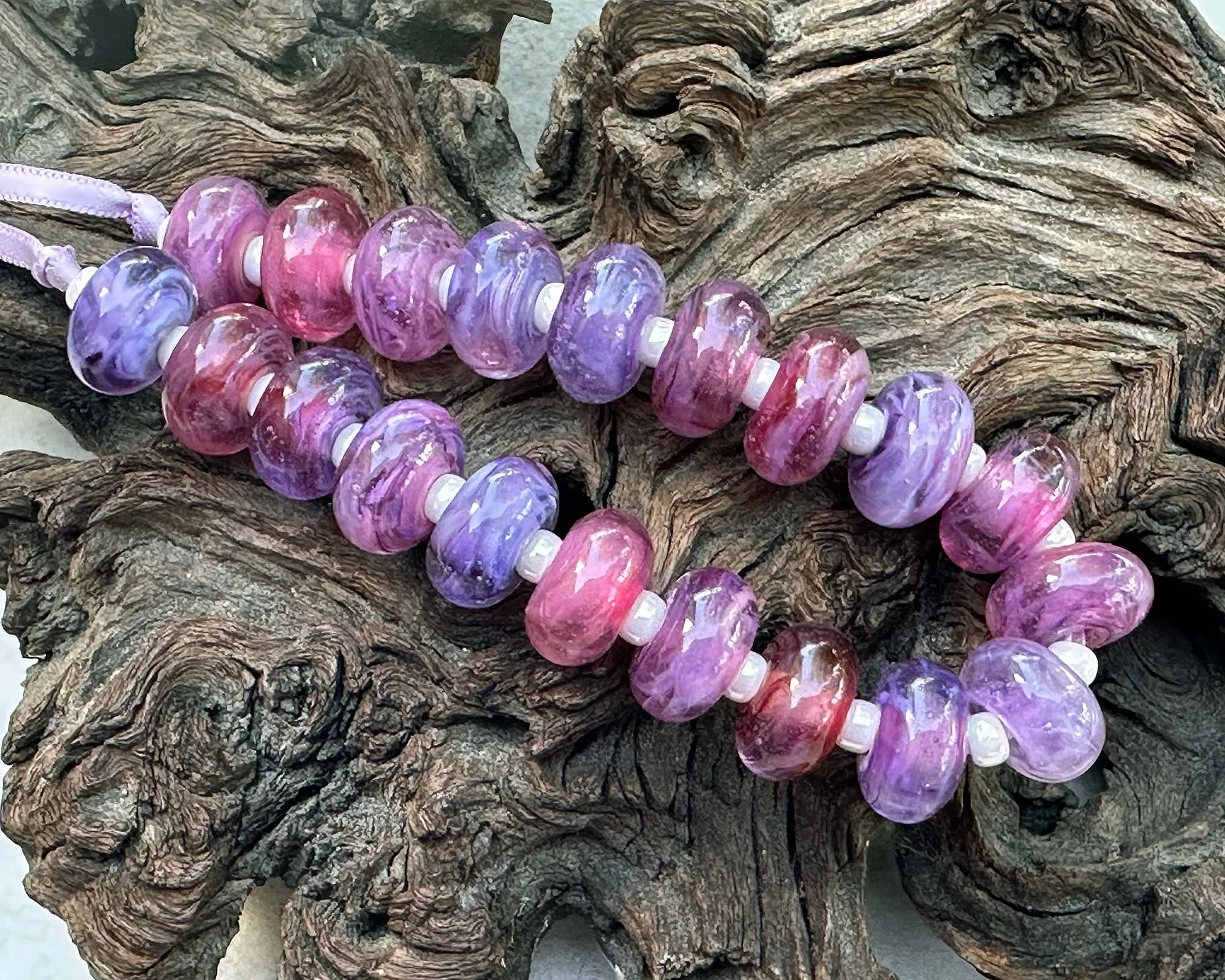 MTO Pink & Purple Swirl Lampwork Beads