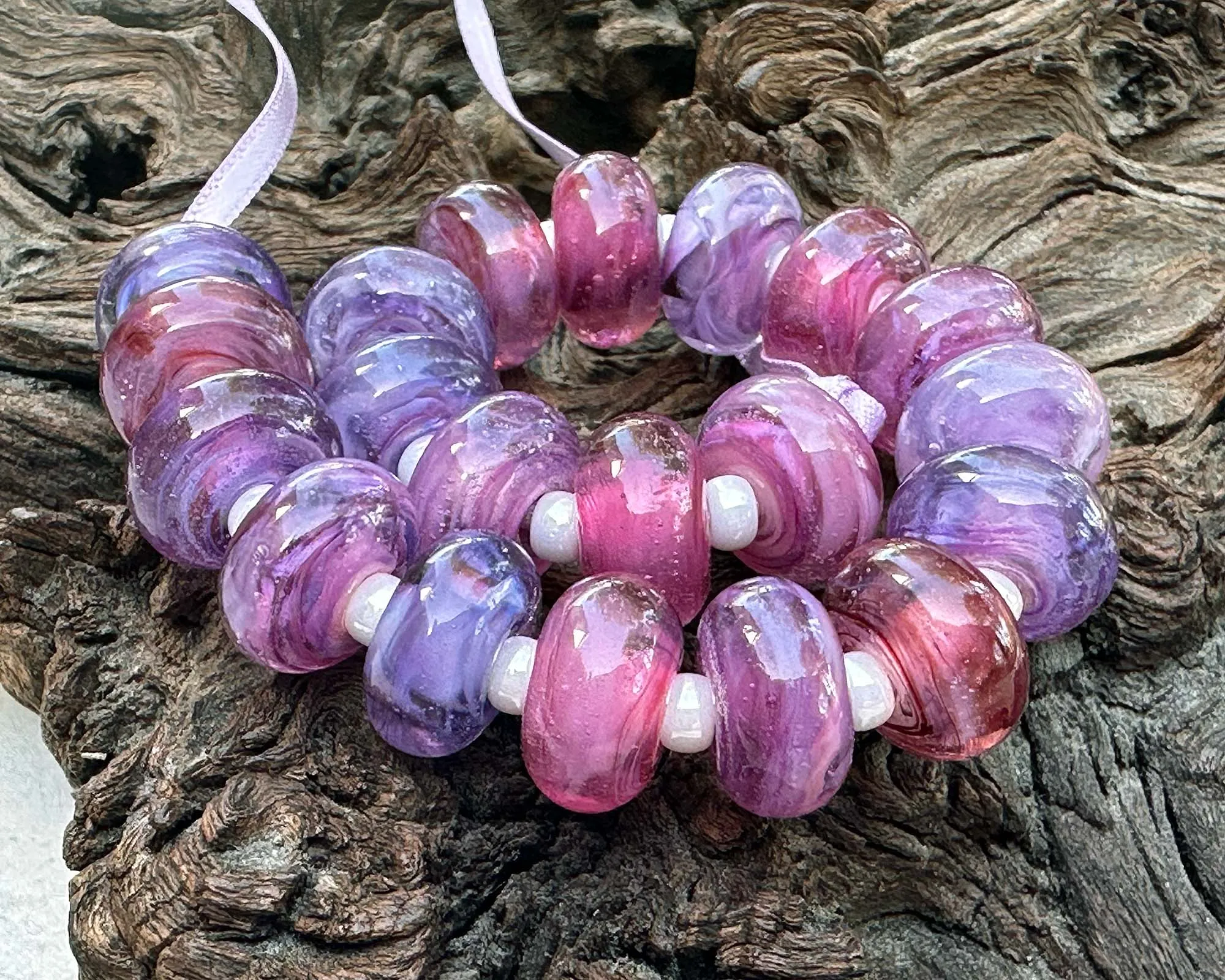MTO Pink & Purple Swirl Lampwork Beads
