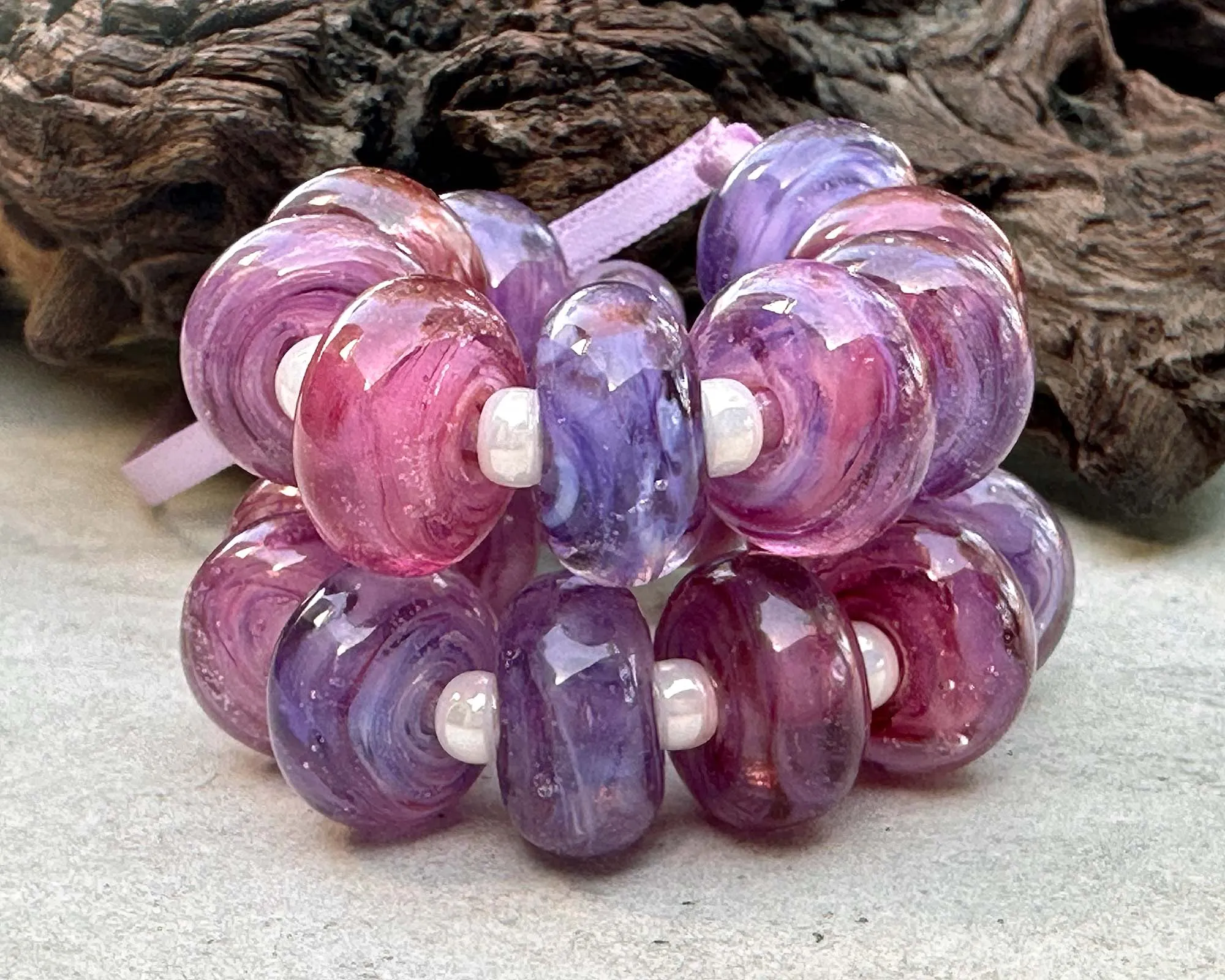 MTO Pink & Purple Swirl Lampwork Beads