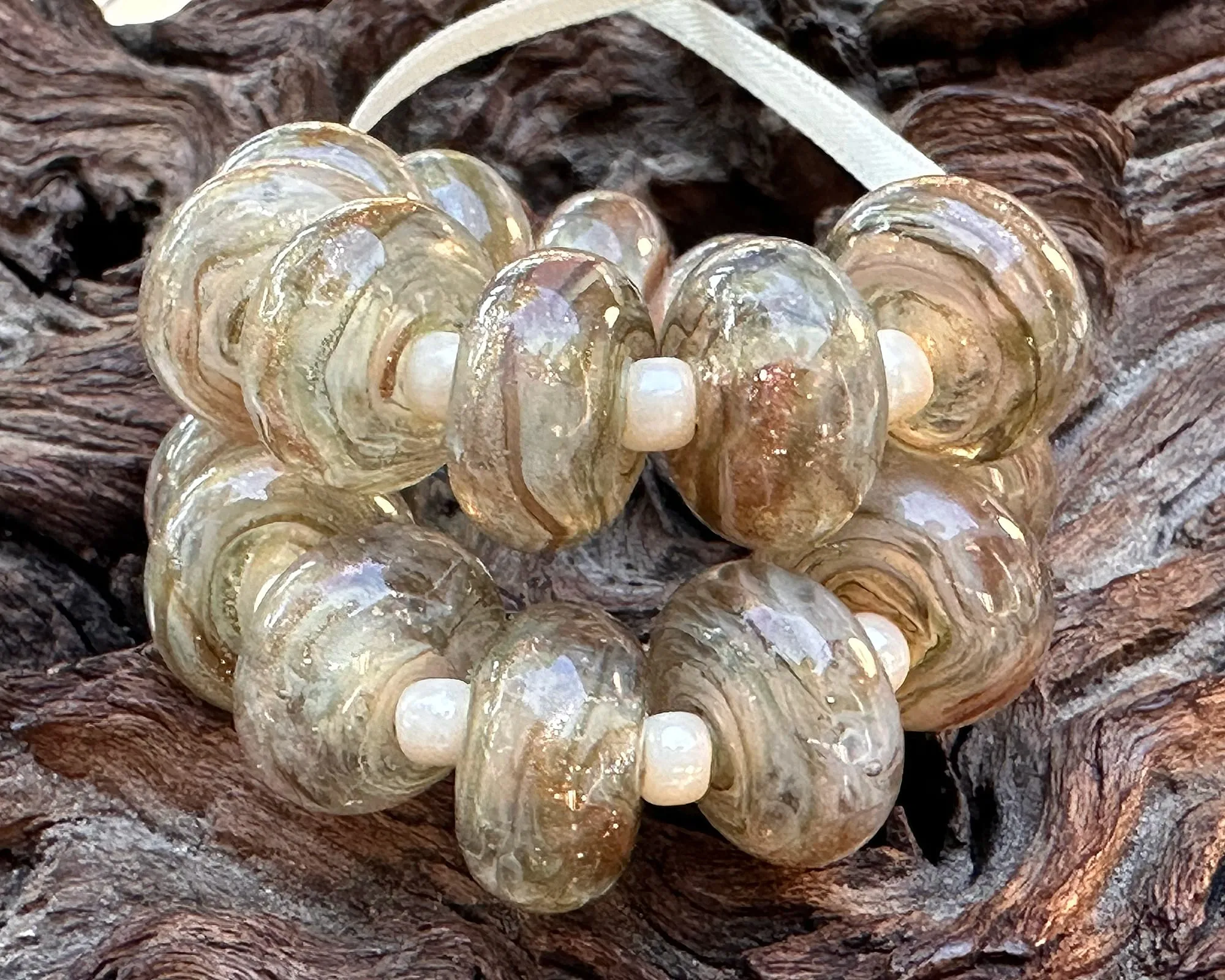 MTO Sparkling Sands Beige Lampwork Beads