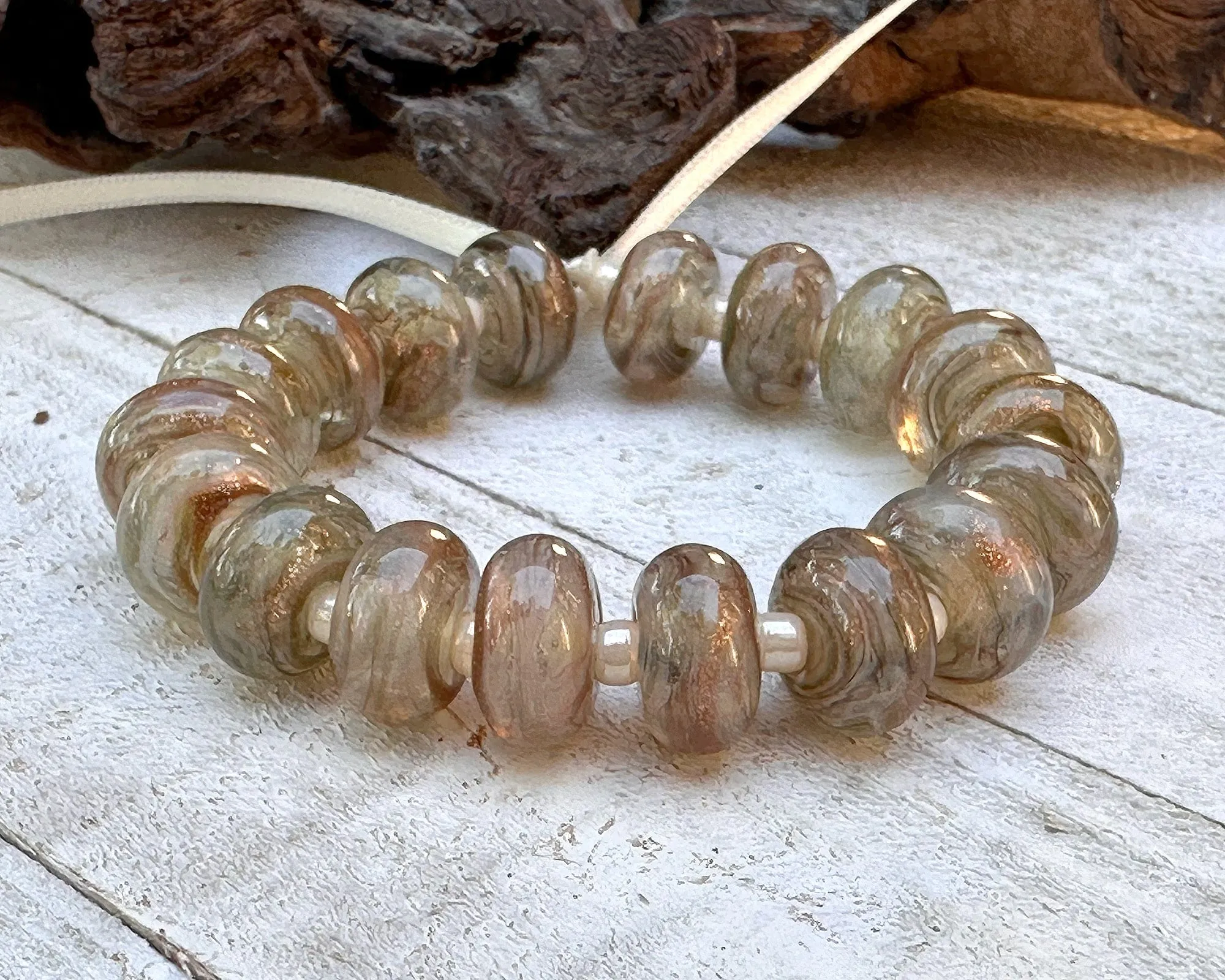 MTO Sparkling Sands Beige Lampwork Beads