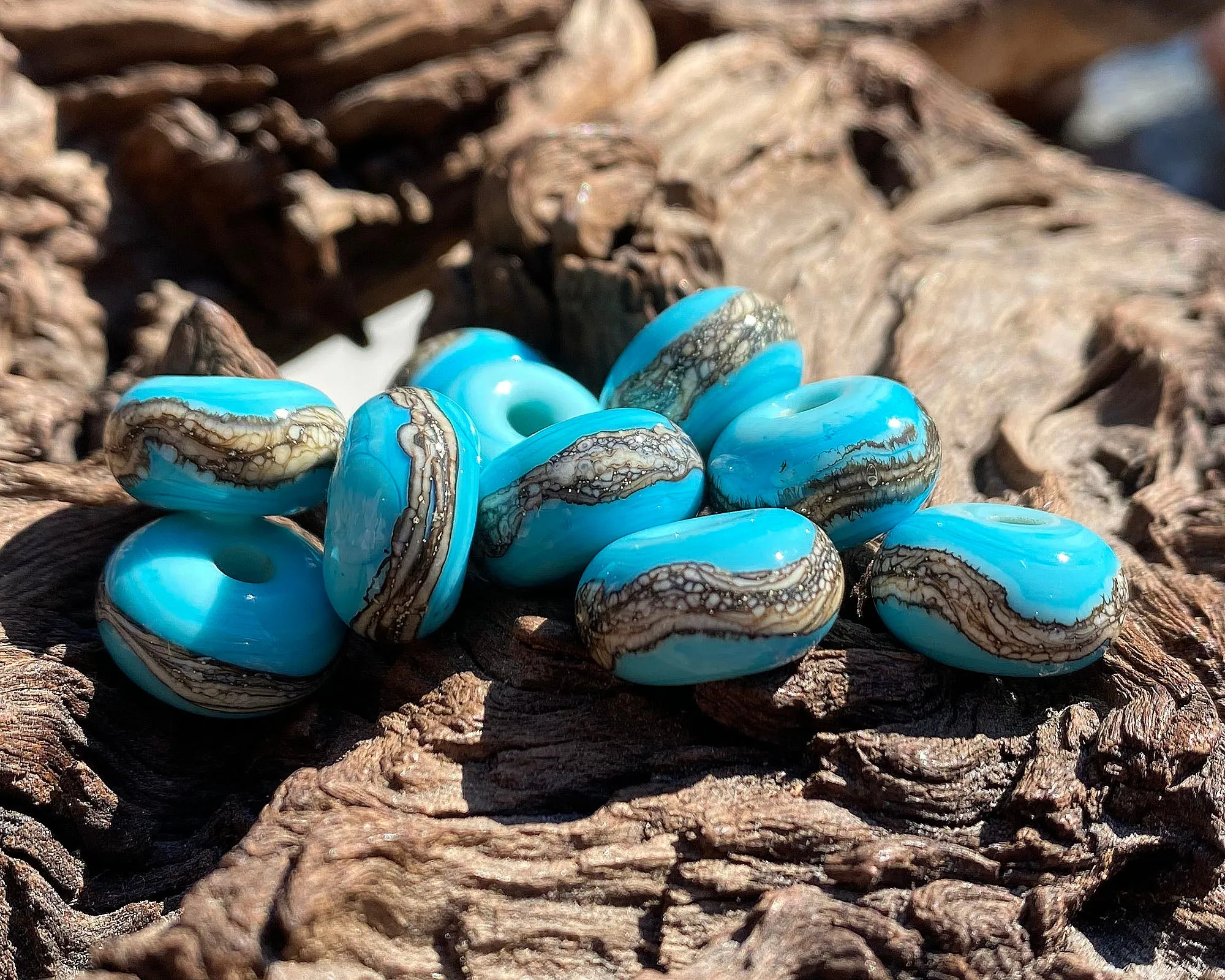 MTO Turquoise Organic Lampwork Beads Set SRA Made to Order