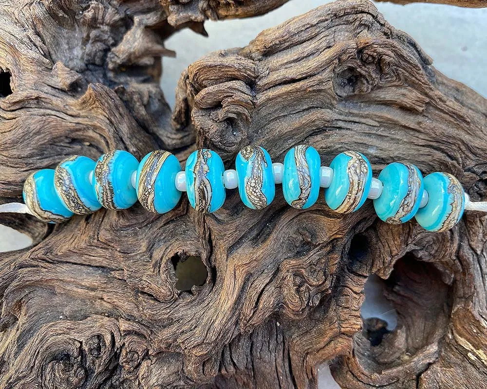 MTO Turquoise Organic Lampwork Beads Set SRA Made to Order