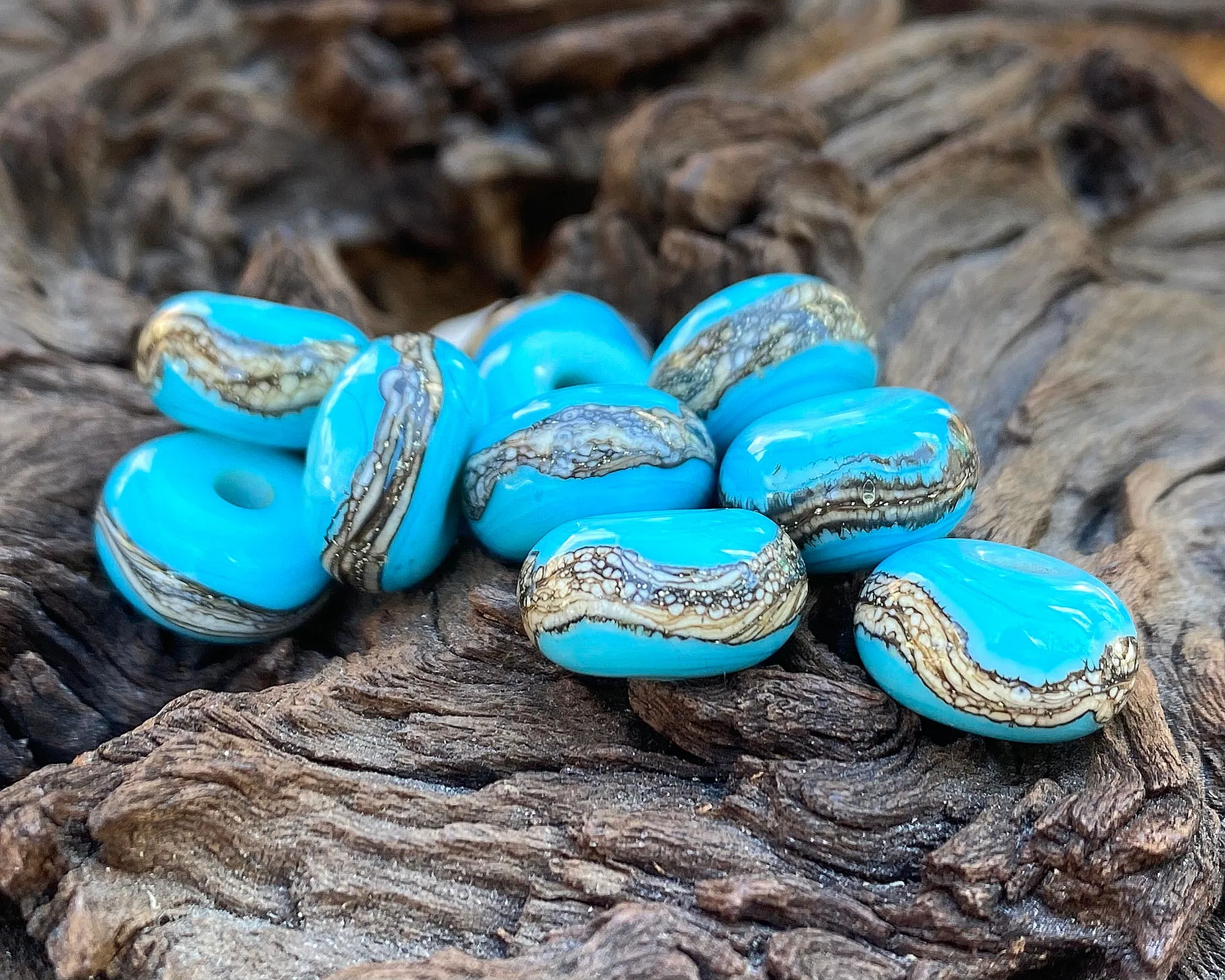 MTO Turquoise Organic Lampwork Beads Set SRA Made to Order