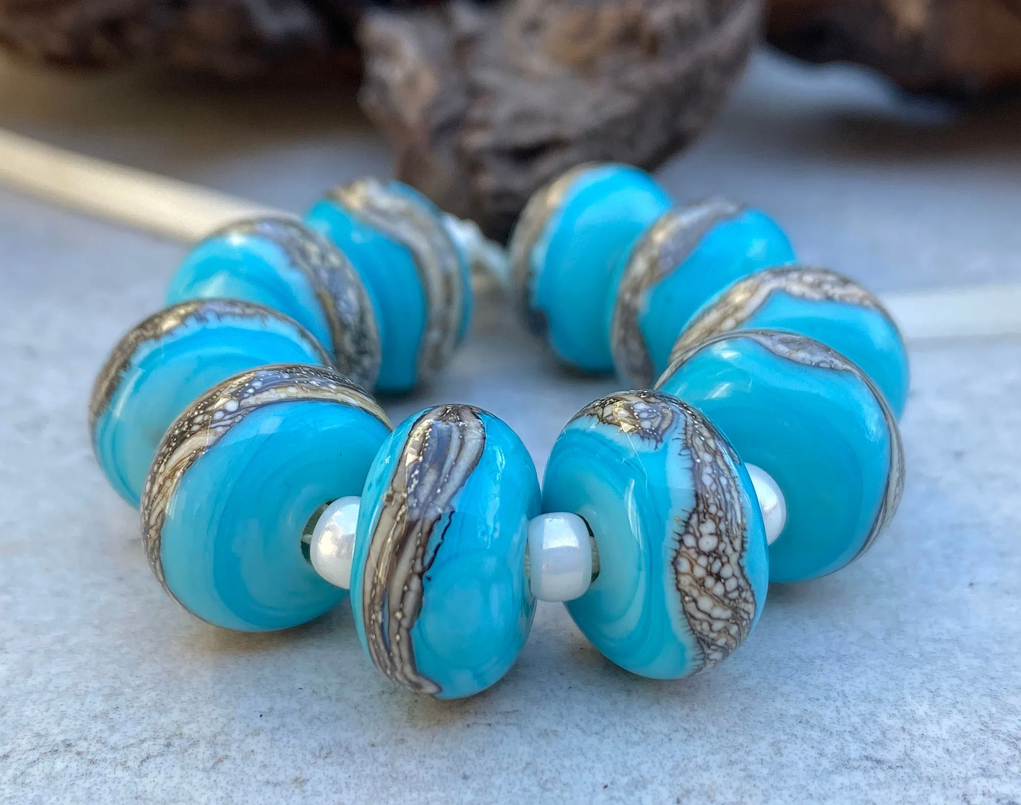MTO Turquoise Organic Lampwork Beads Set SRA Made to Order