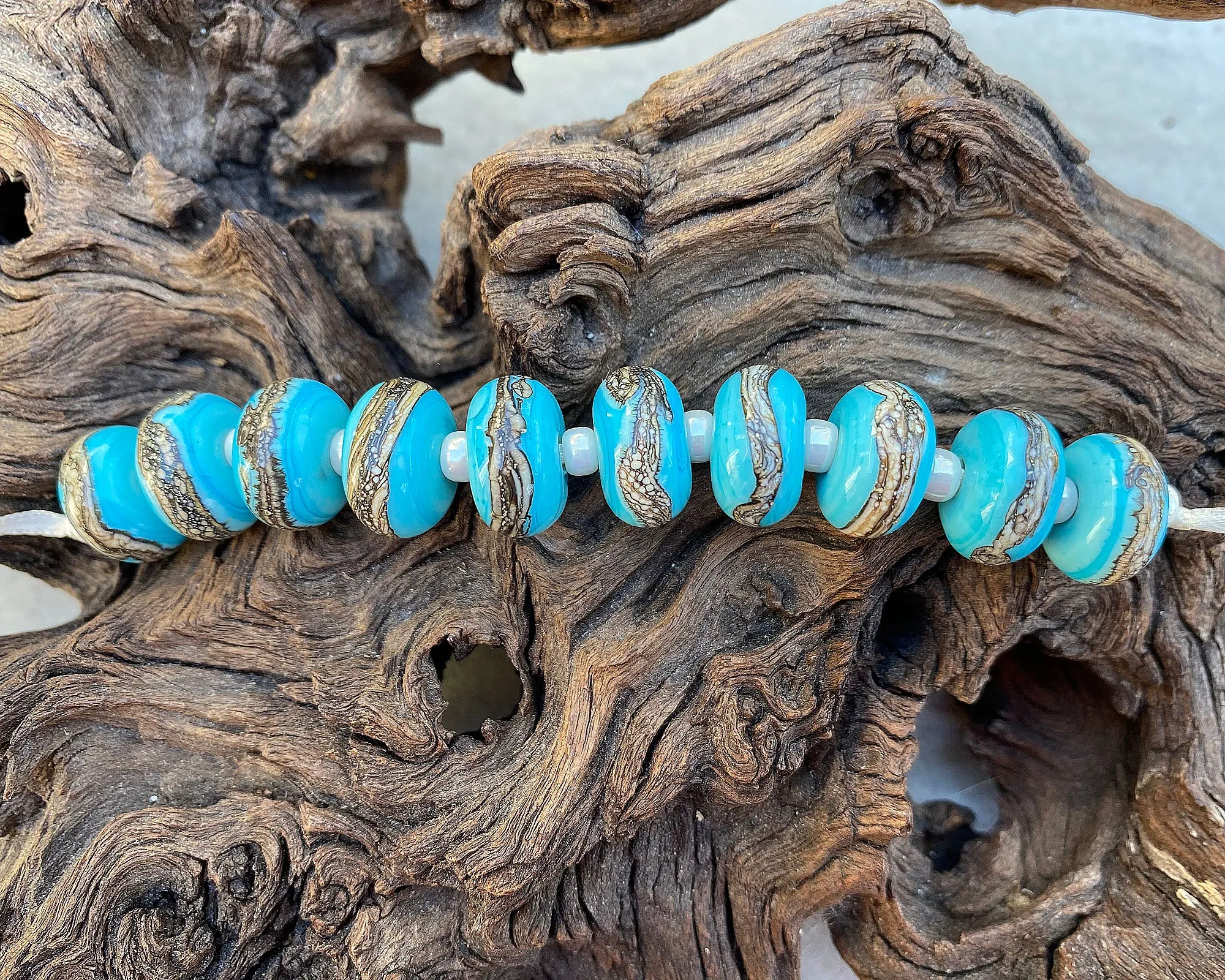 MTO Turquoise Organic Lampwork Beads Set SRA Made to Order