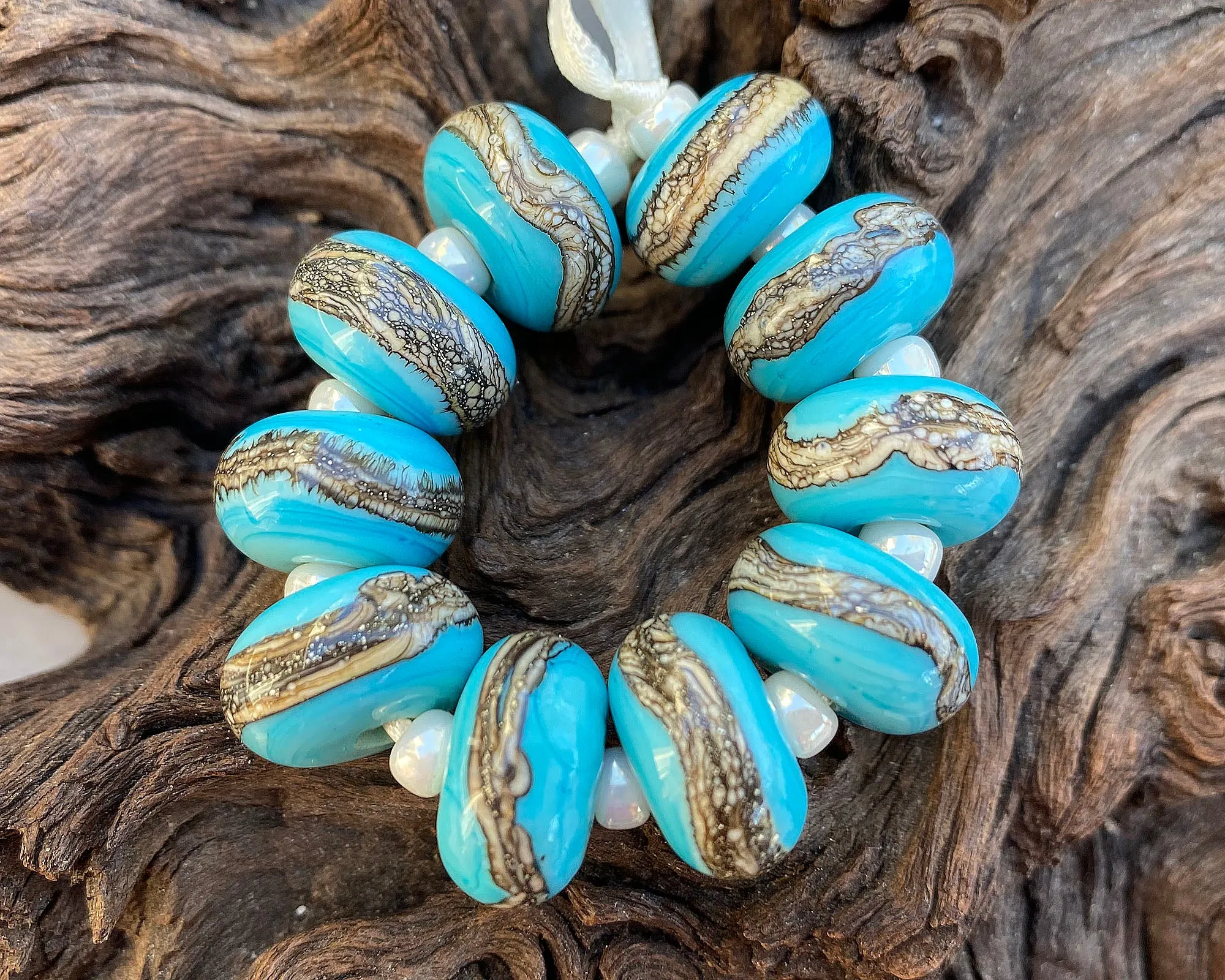 MTO Turquoise Organic Lampwork Beads Set SRA Made to Order