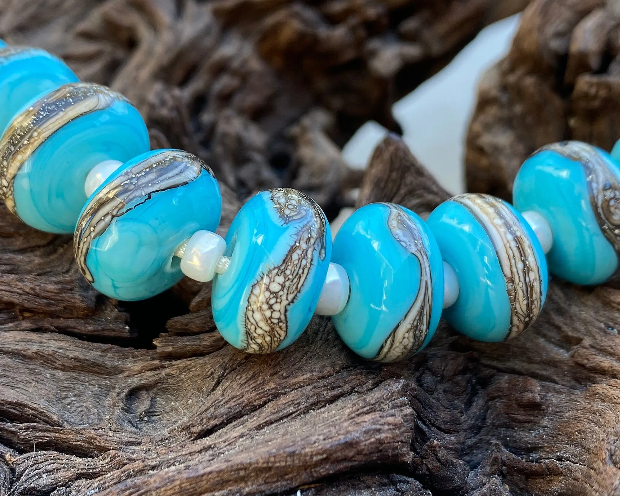 MTO Turquoise Organic Lampwork Beads Set SRA Made to Order