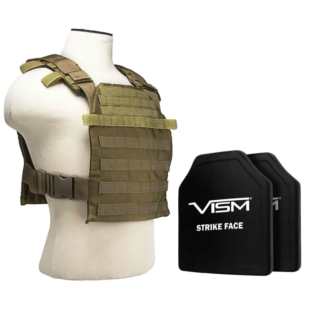 NcStar Fast Plate Carrier With 10"X12" Level III  PE Shooter's Cut 2x Hard Ballistic Plates