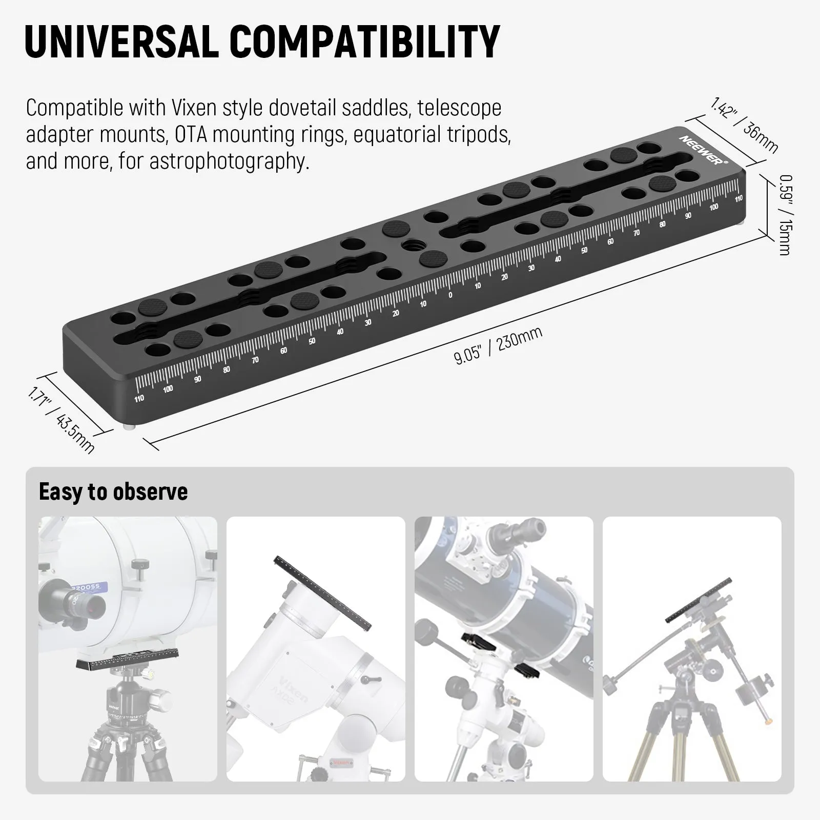 NEEWER QR003 9"/230mm Rail Bar Vixen Style Dovetail Plate