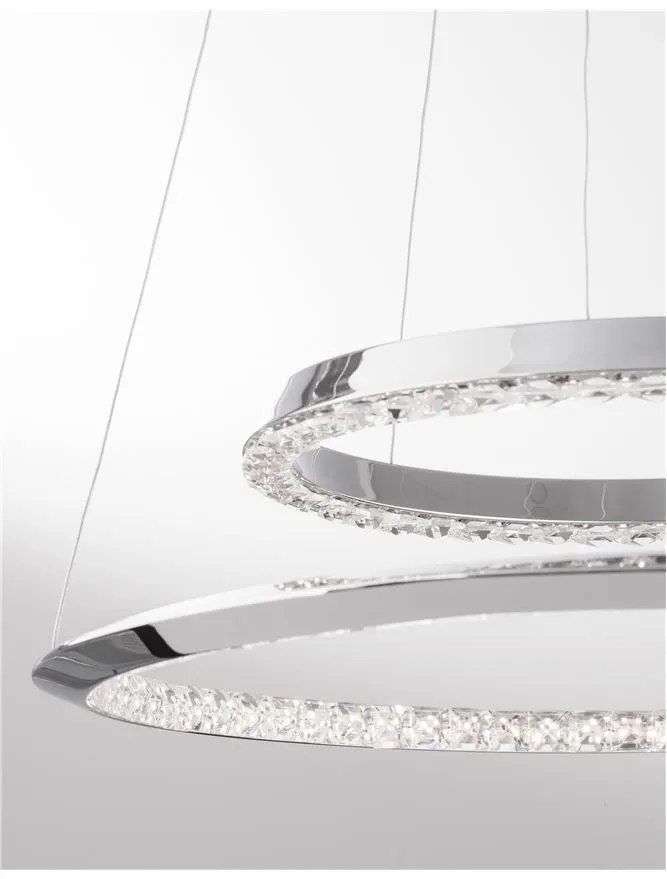 NET Chrome Aluminium & Crystal Adjustable Twin Ring Dimmable Pendant Small - ID 10469