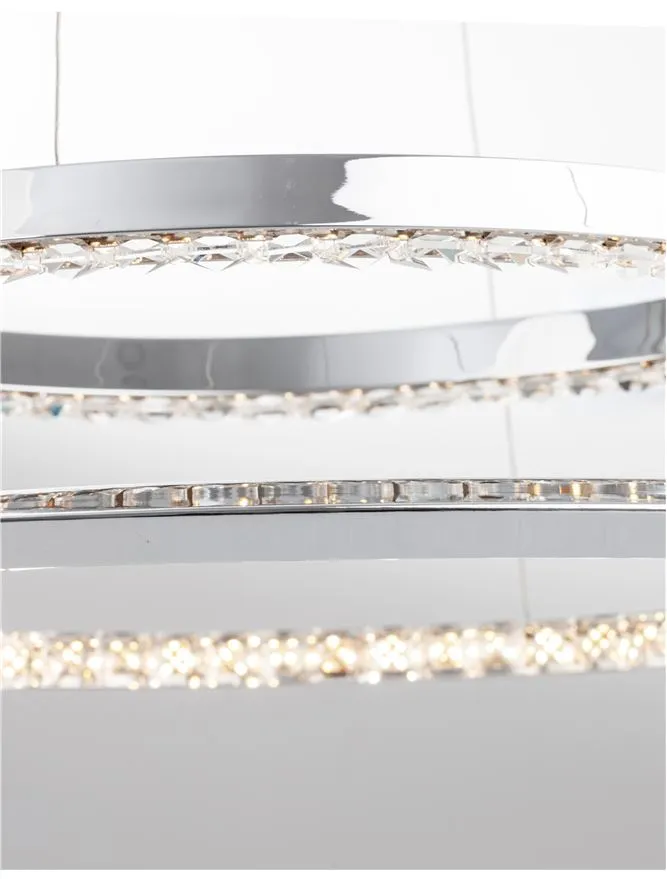 NET Chrome Aluminium & Crystal Adjustable Twin Ring Dimmable Pendant Small - ID 10469