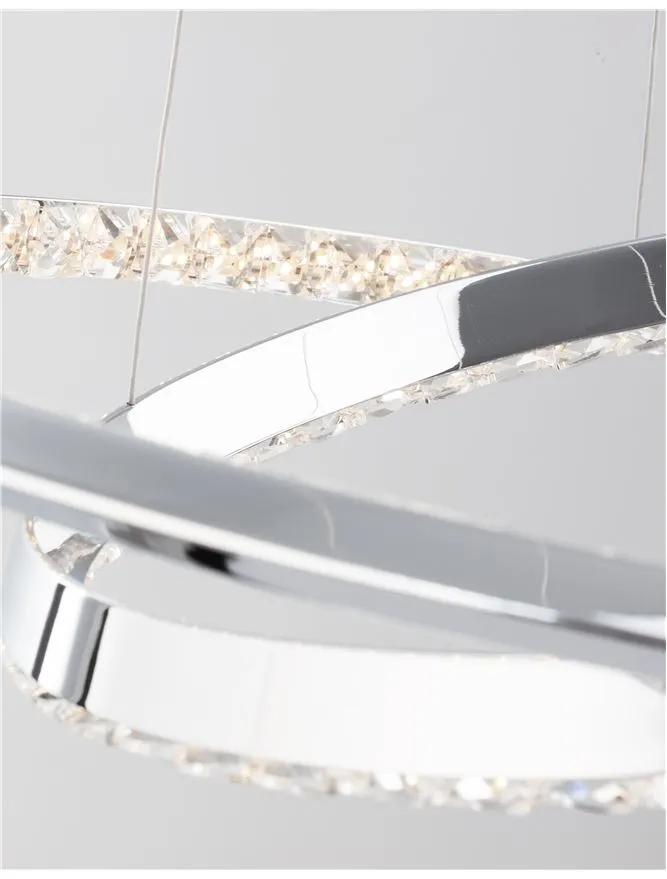 NET Chrome Aluminium & Crystal Adjustable Twin Ring Dimmable Pendant Small - ID 10469