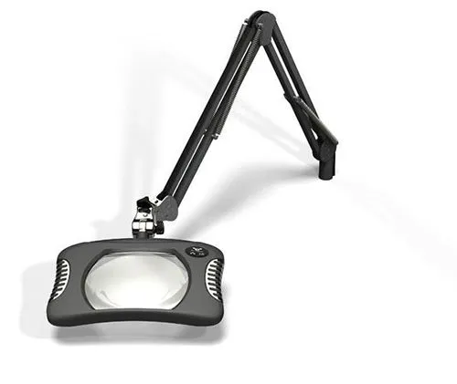 OC White 82400-4-CM Green-Lite&trade; LED Magnifier with 5.25" x 7" Rectangular, 4 Diopter Lens & Edge Clamp, Charcoal