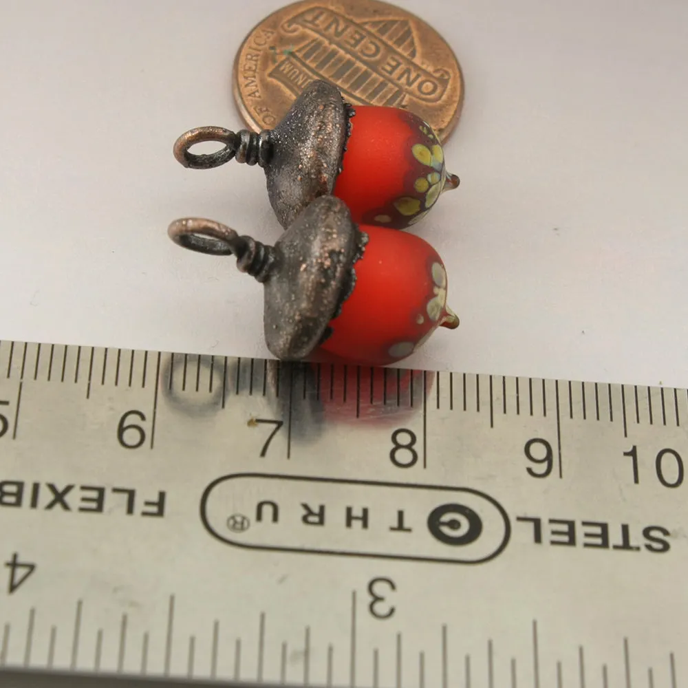 Orange Etched Raku Acorns with Copper Electroforming
