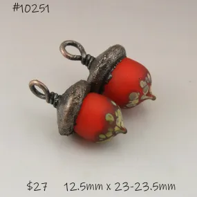 Orange Etched Raku Acorns with Copper Electroforming