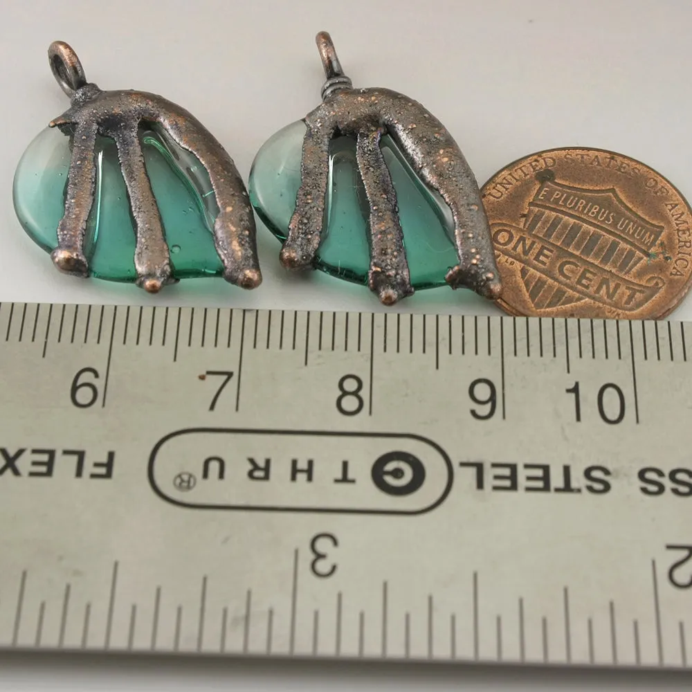 Pale Emerald Teal Batwings with Copper Electroforming