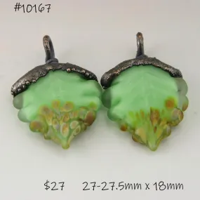 Pale Green over White Etched Raku Leaves with Copper Electroforming