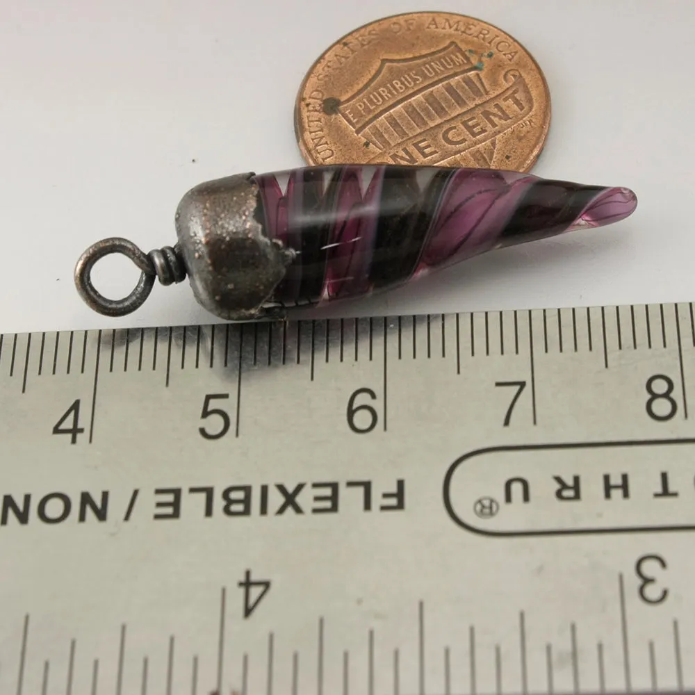 Pink Black Goldstone Helix Twist Tapered Pendulum with Copper Electroforming