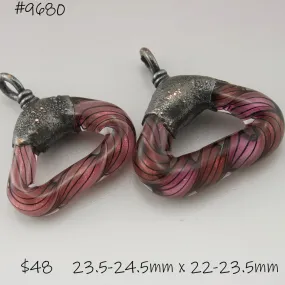 Pink Goldstone Aventurine Black Pinstripes Helix Twist Triangles with Copper Electroforming