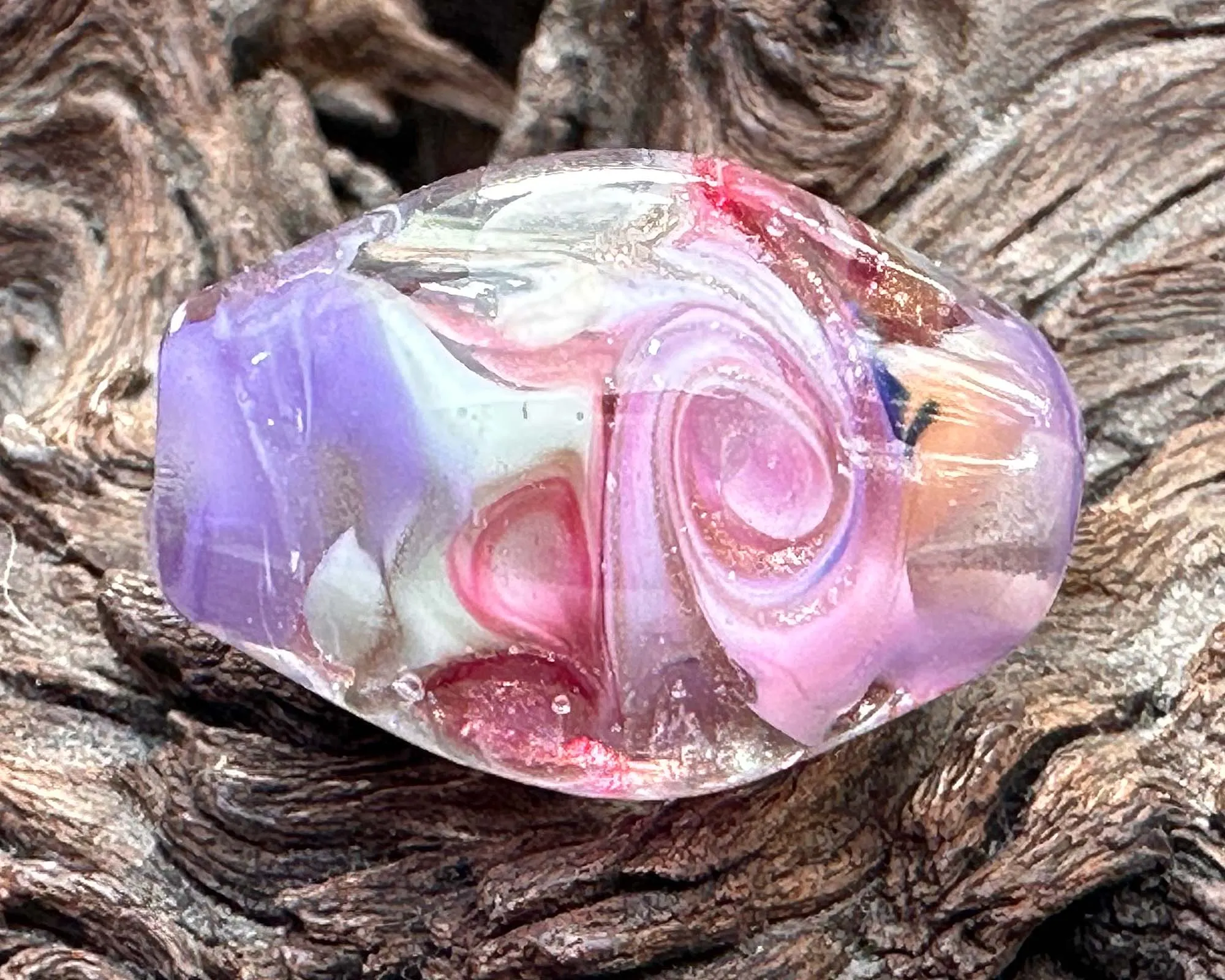 Pink Swirl Dichroic Lampwork Focal Bead SRA