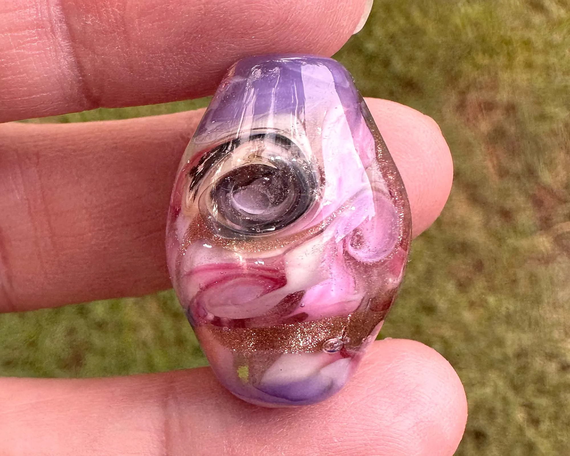 Pink Swirl Dichroic Lampwork Focal Bead SRA