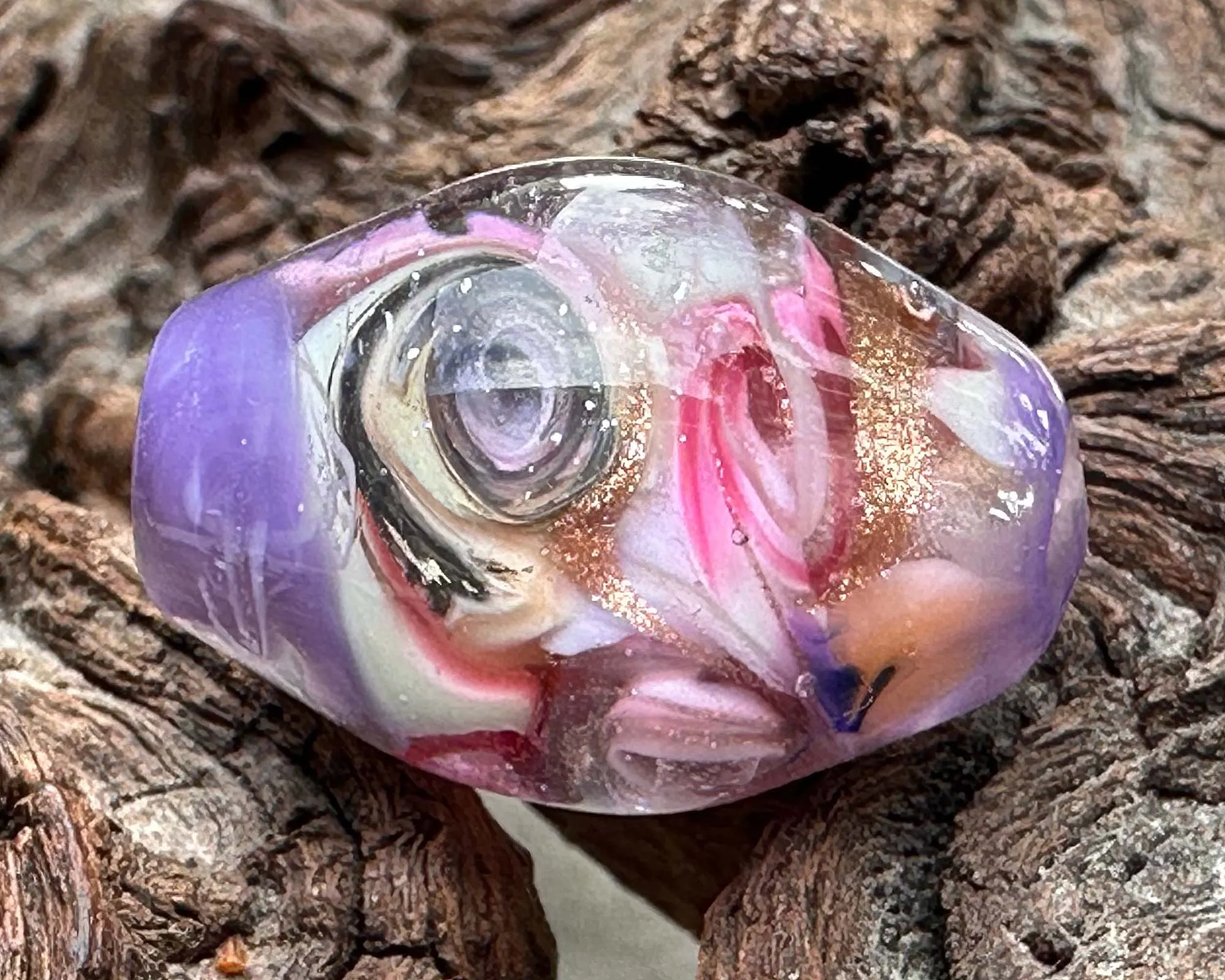 Pink Swirl Dichroic Lampwork Focal Bead SRA