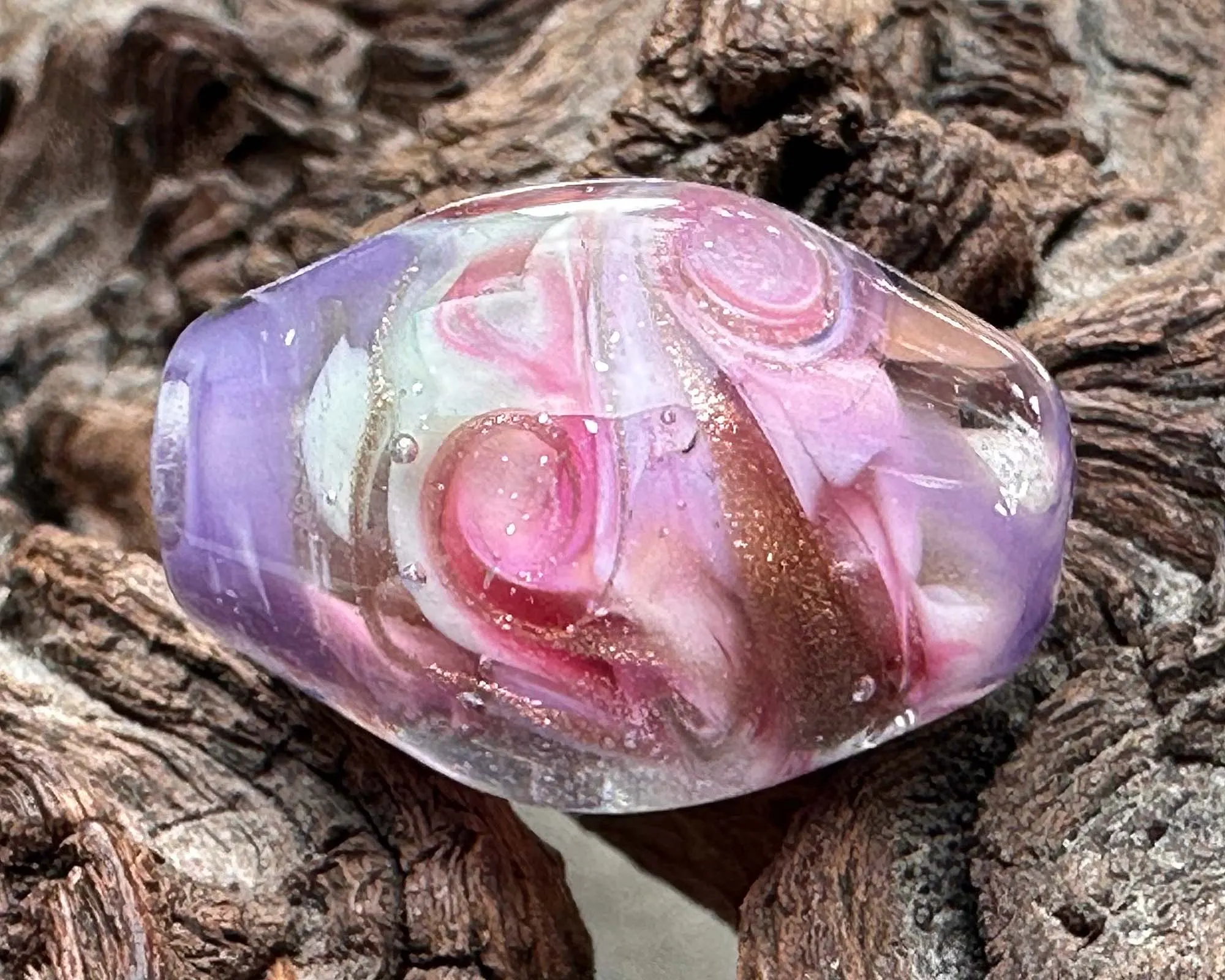 Pink Swirl Dichroic Lampwork Focal Bead SRA