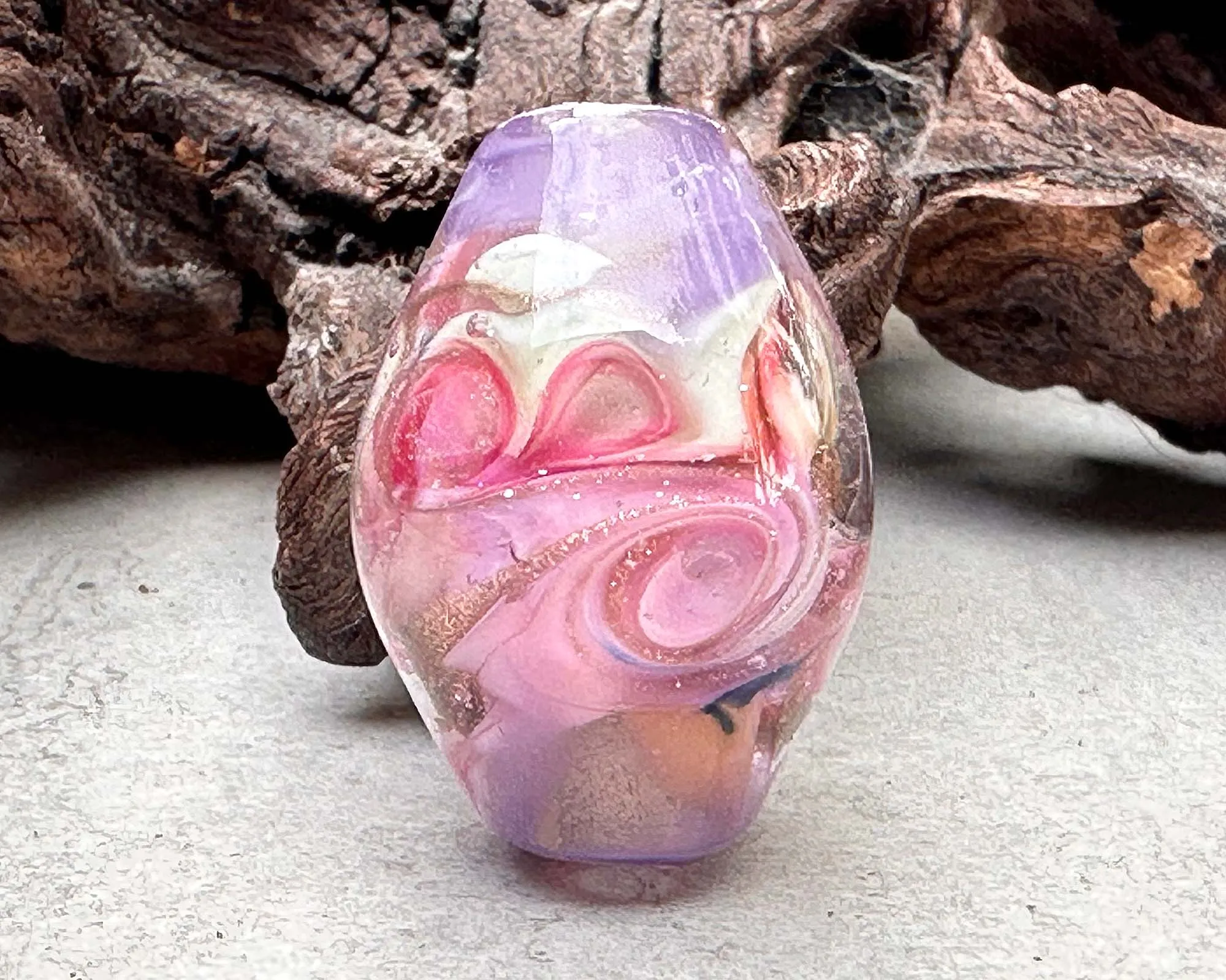 Pink Swirl Dichroic Lampwork Focal Bead SRA