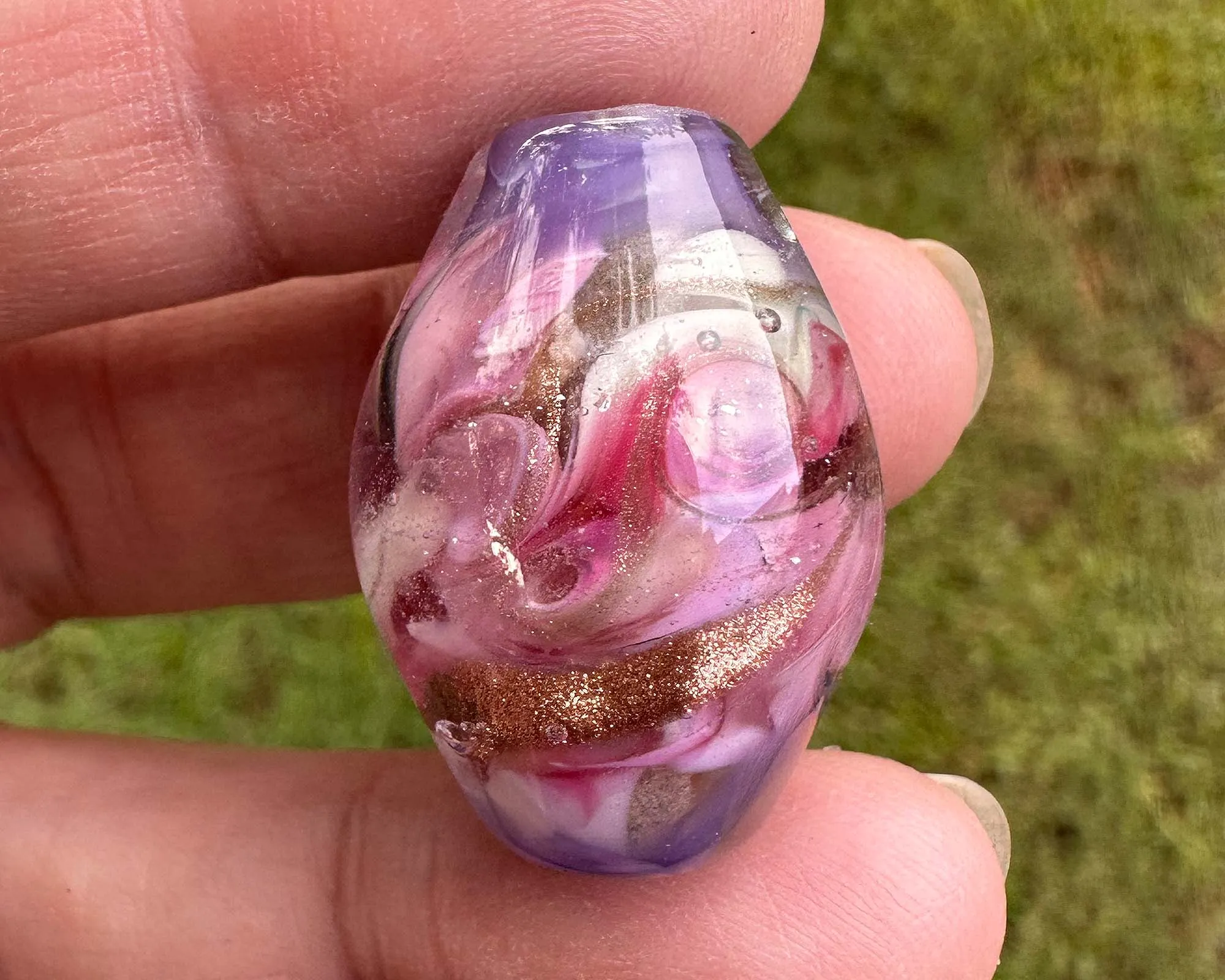 Pink Swirl Dichroic Lampwork Focal Bead SRA