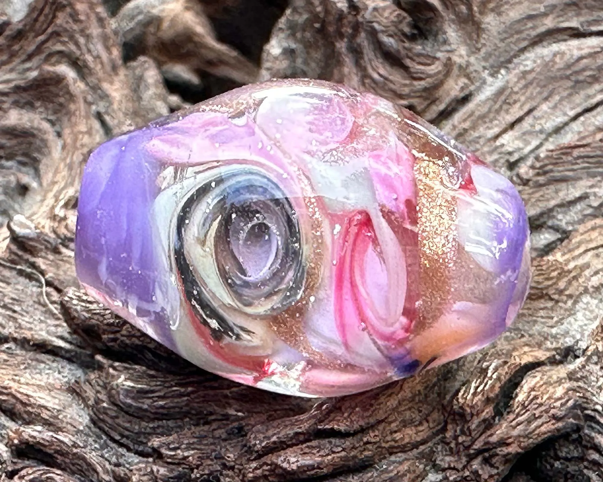 Pink Swirl Dichroic Lampwork Focal Bead SRA