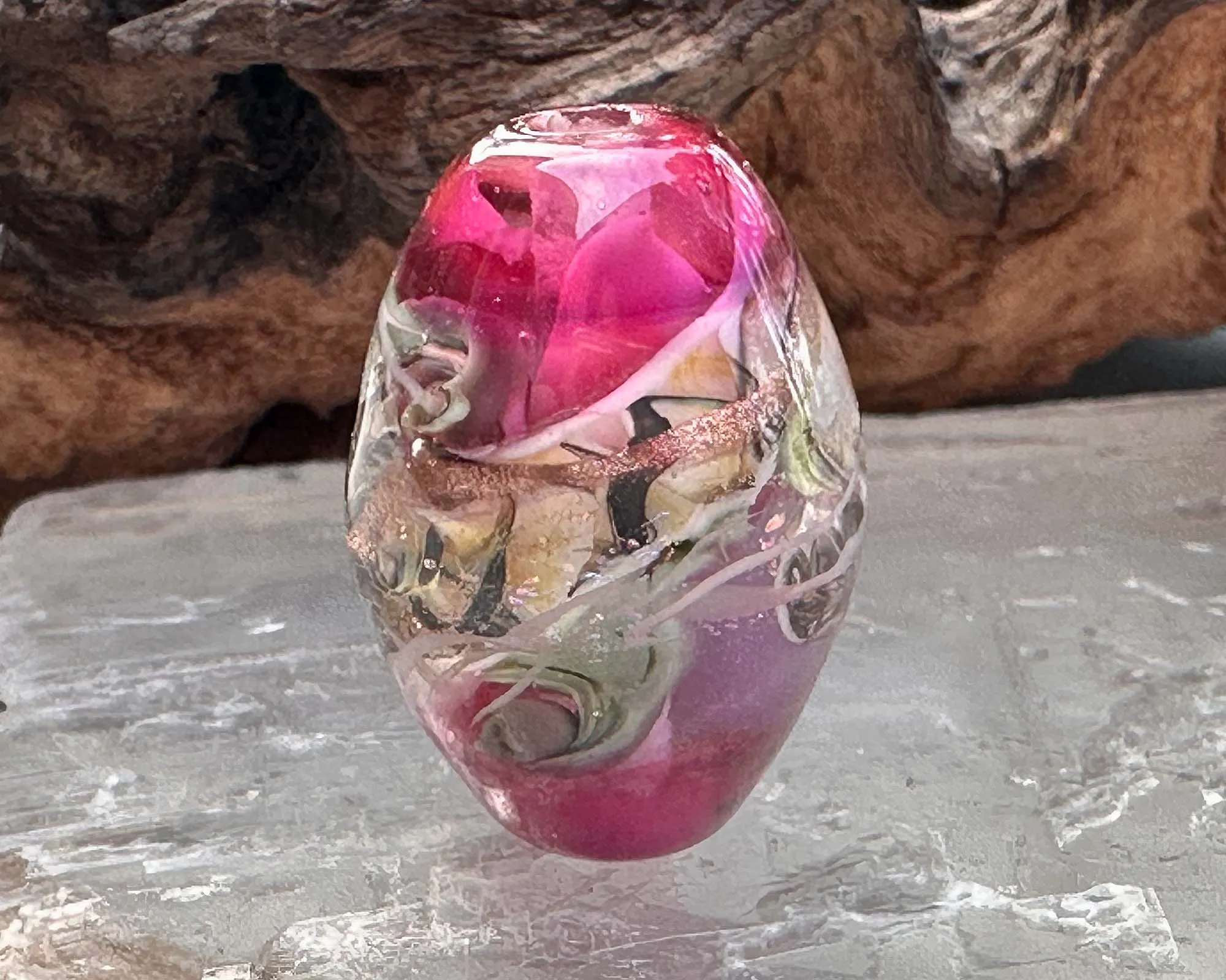 Pink Swirling Dichroic Lampwork Focal Bead