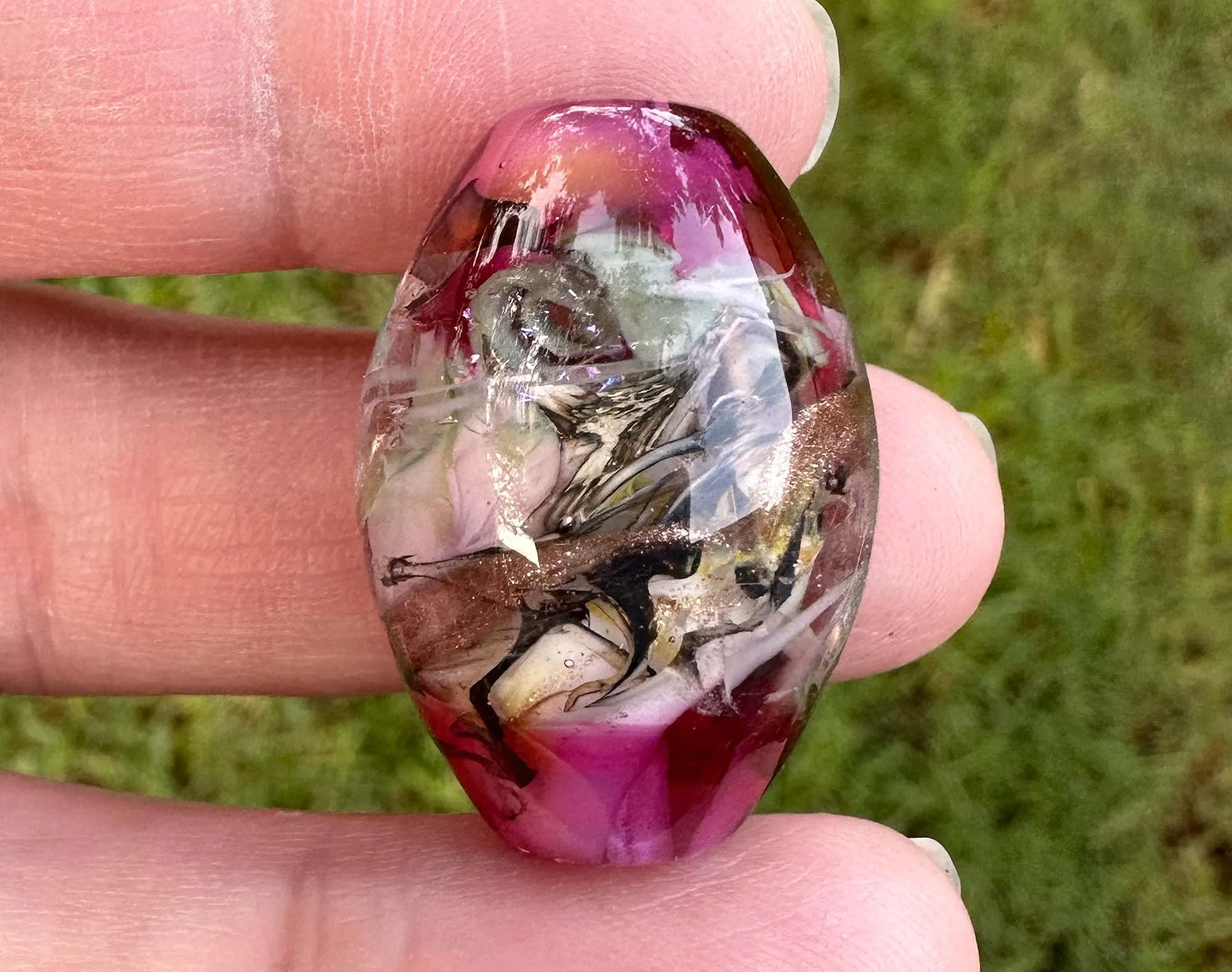 Pink Swirling Dichroic Lampwork Focal Bead
