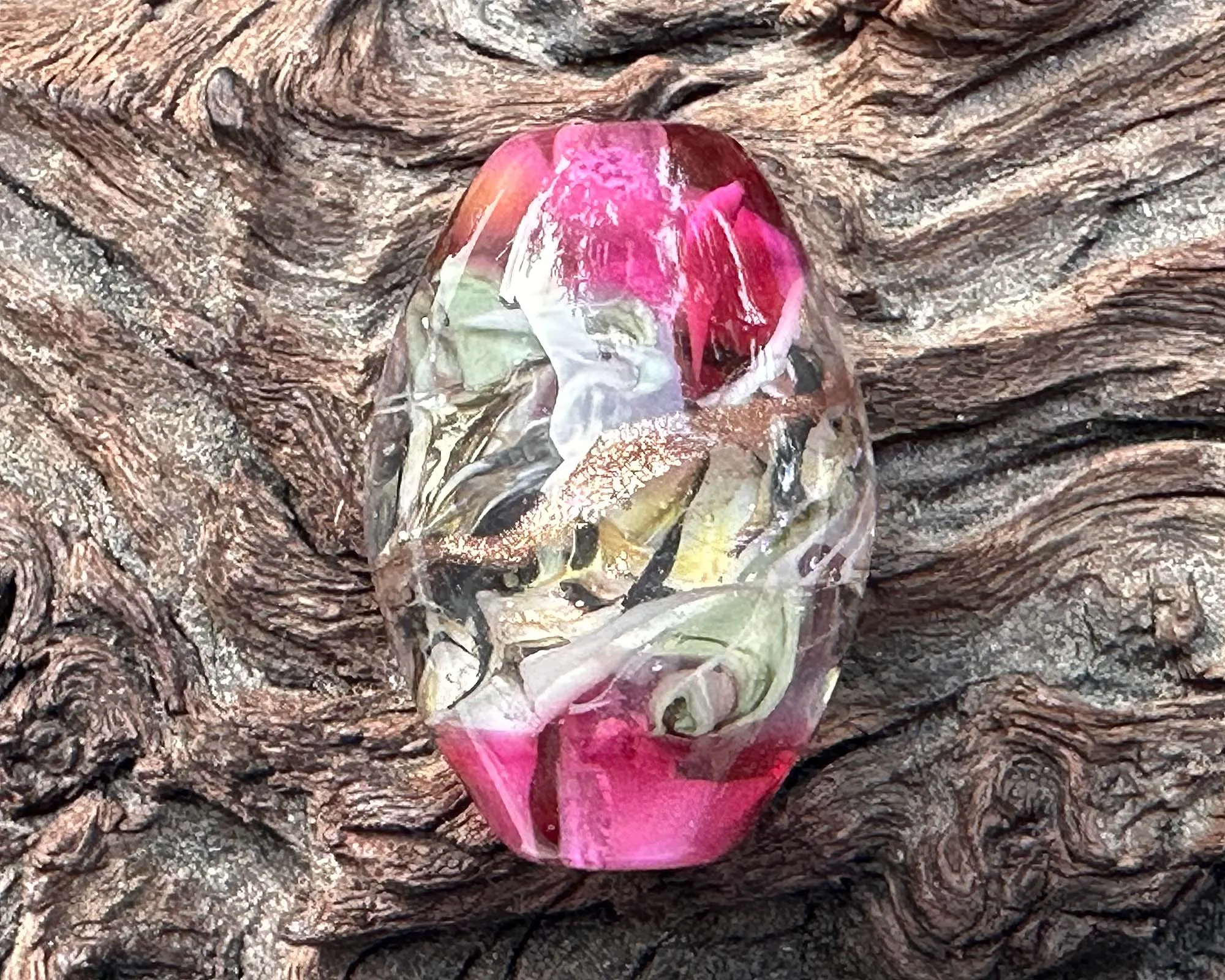 Pink Swirling Dichroic Lampwork Focal Bead