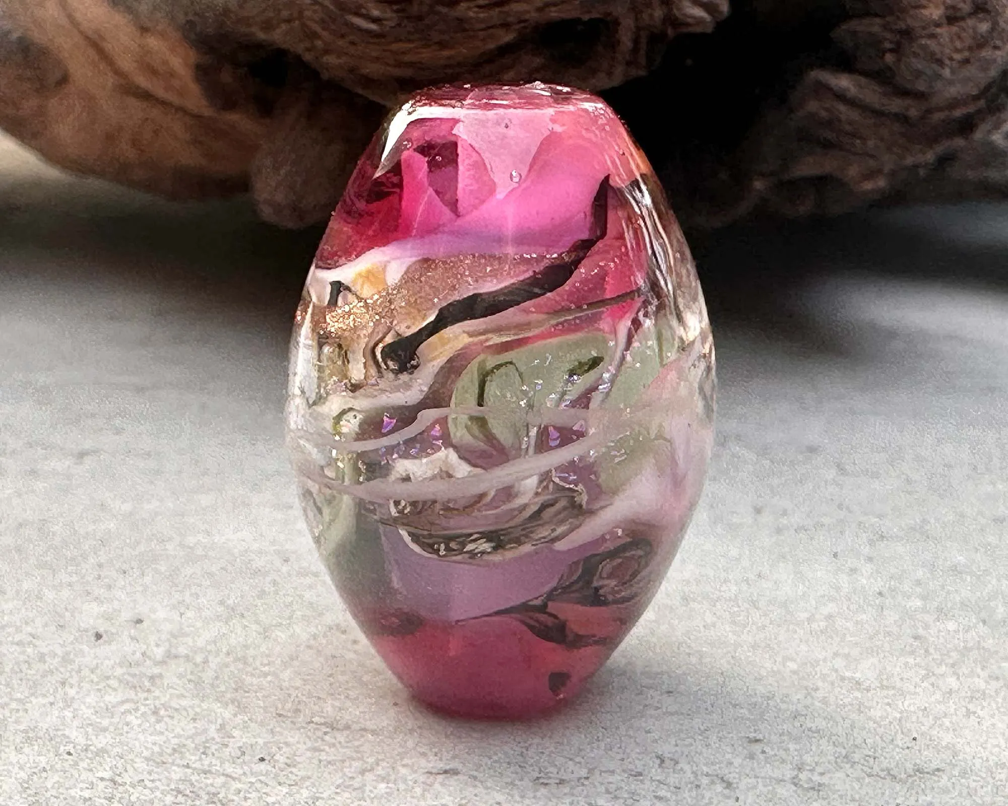 Pink Swirling Dichroic Lampwork Focal Bead
