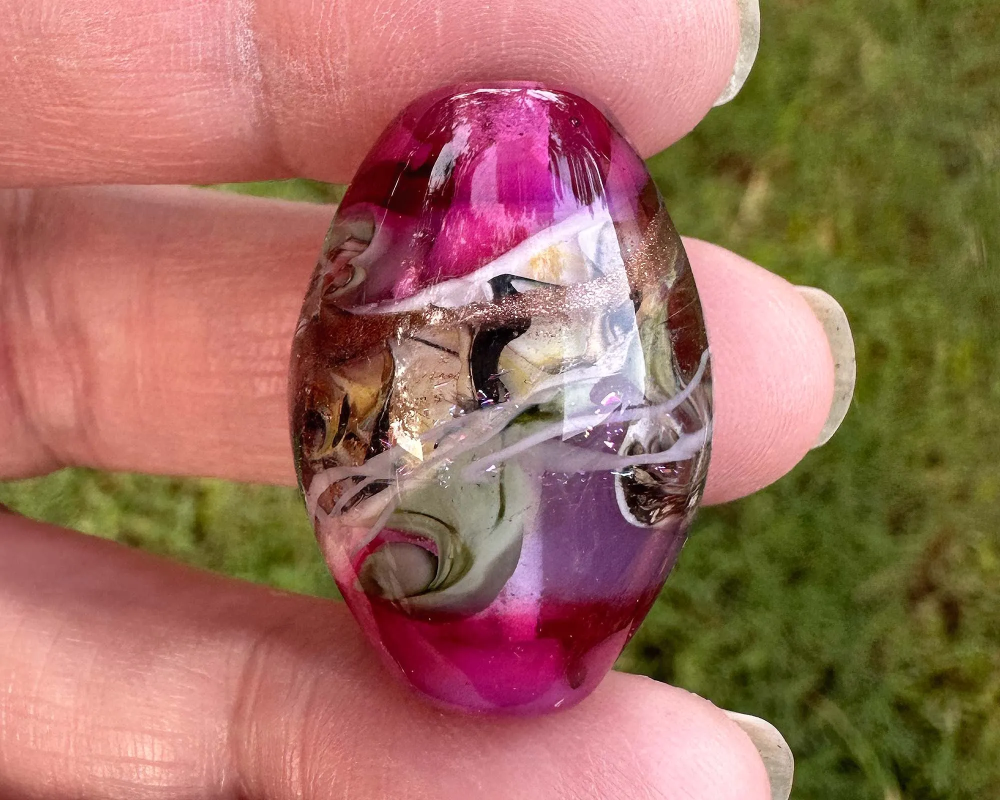 Pink Swirling Dichroic Lampwork Focal Bead