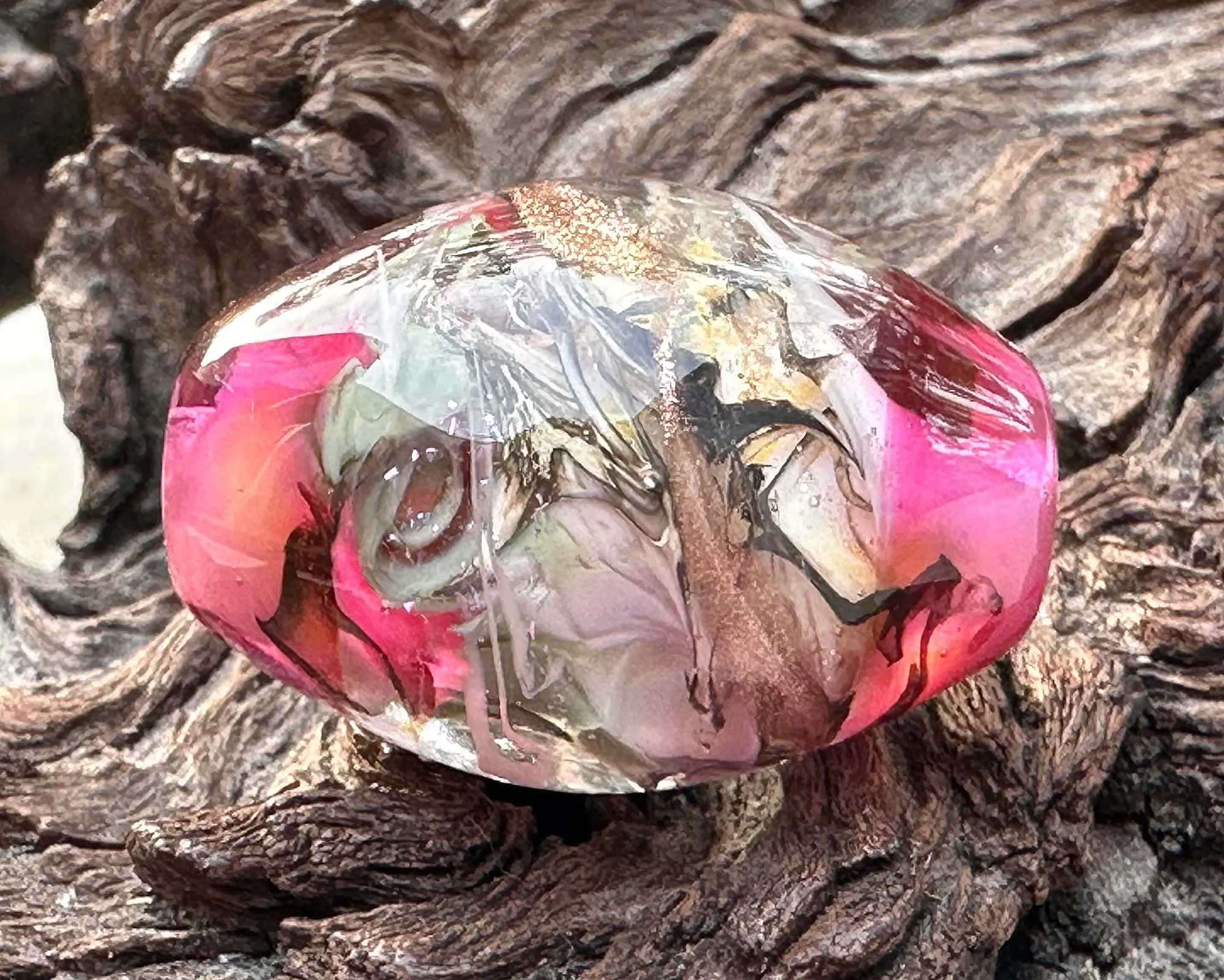 Pink Swirling Dichroic Lampwork Focal Bead