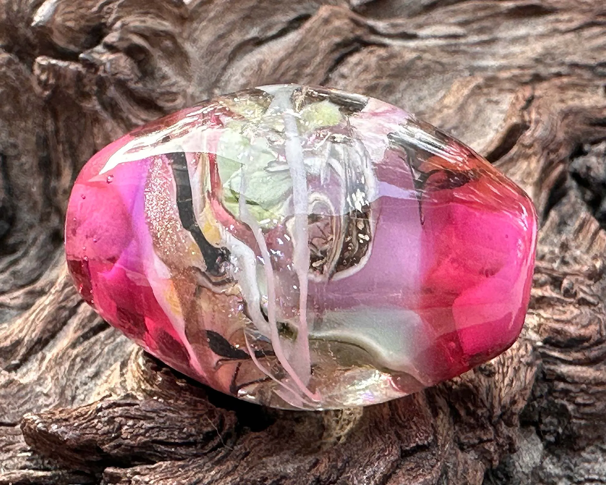 Pink Swirling Dichroic Lampwork Focal Bead