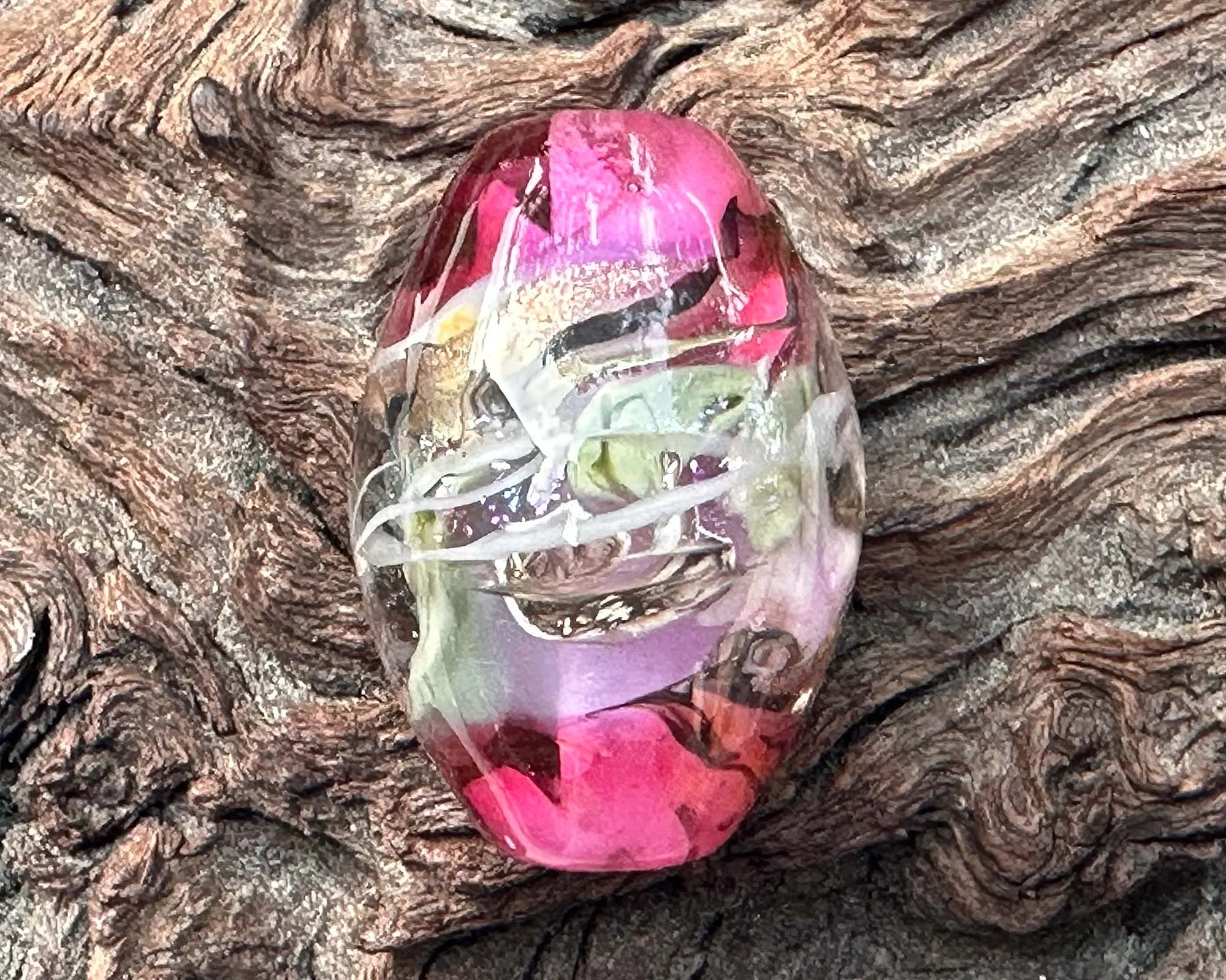 Pink Swirling Dichroic Lampwork Focal Bead