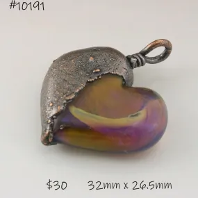 Purple Green Swirl Heart Focal with Copper Electroforming