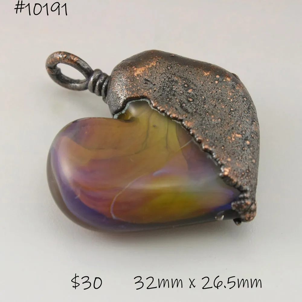 Purple Green Swirl Heart Focal with Copper Electroforming