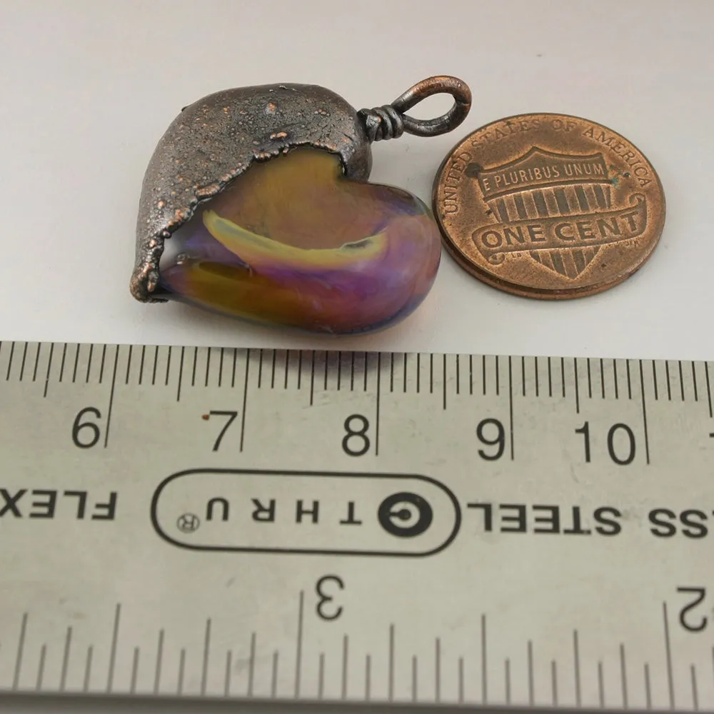 Purple Green Swirl Heart Focal with Copper Electroforming