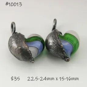 Purple, Pink, Green Goldstone Twist Hearts with Copper Electroforming