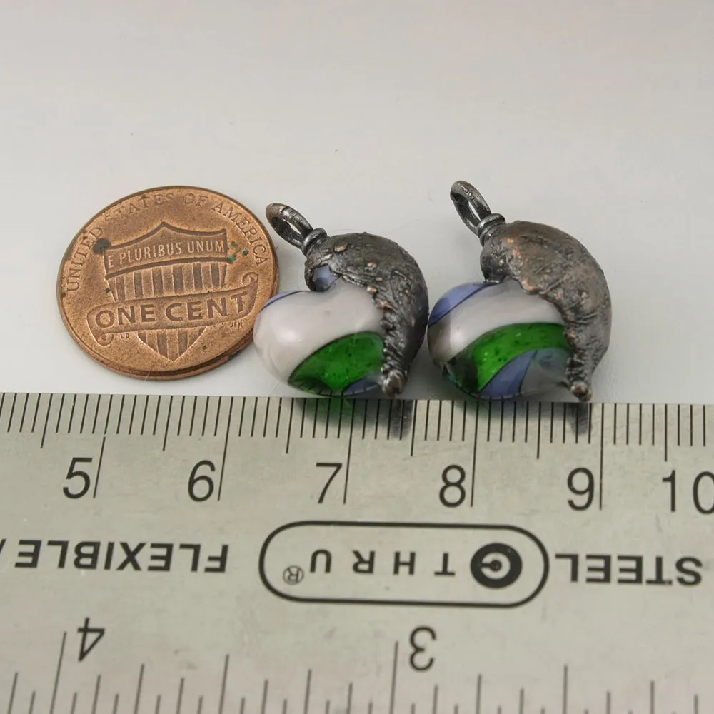 Purple, Pink, Green Goldstone Twist Hearts with Copper Electroforming