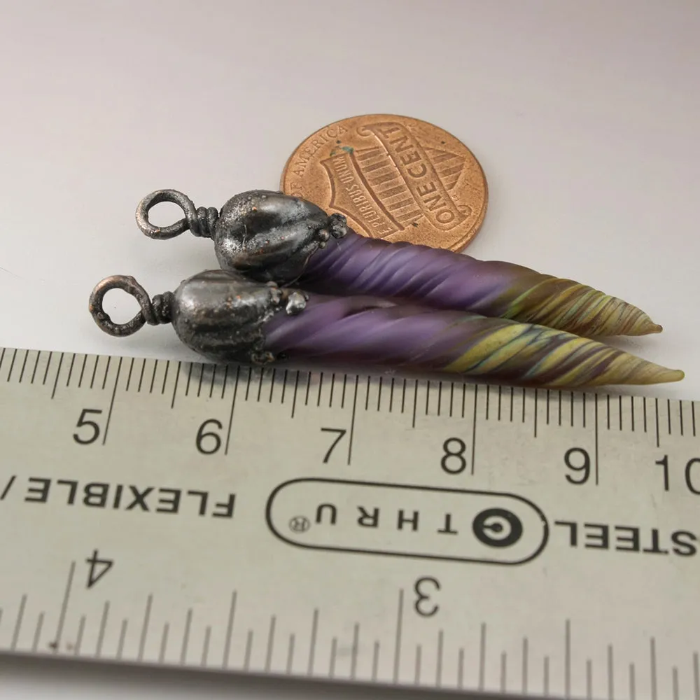 Purple Raku Unicorn Horns with Copper Electroforming